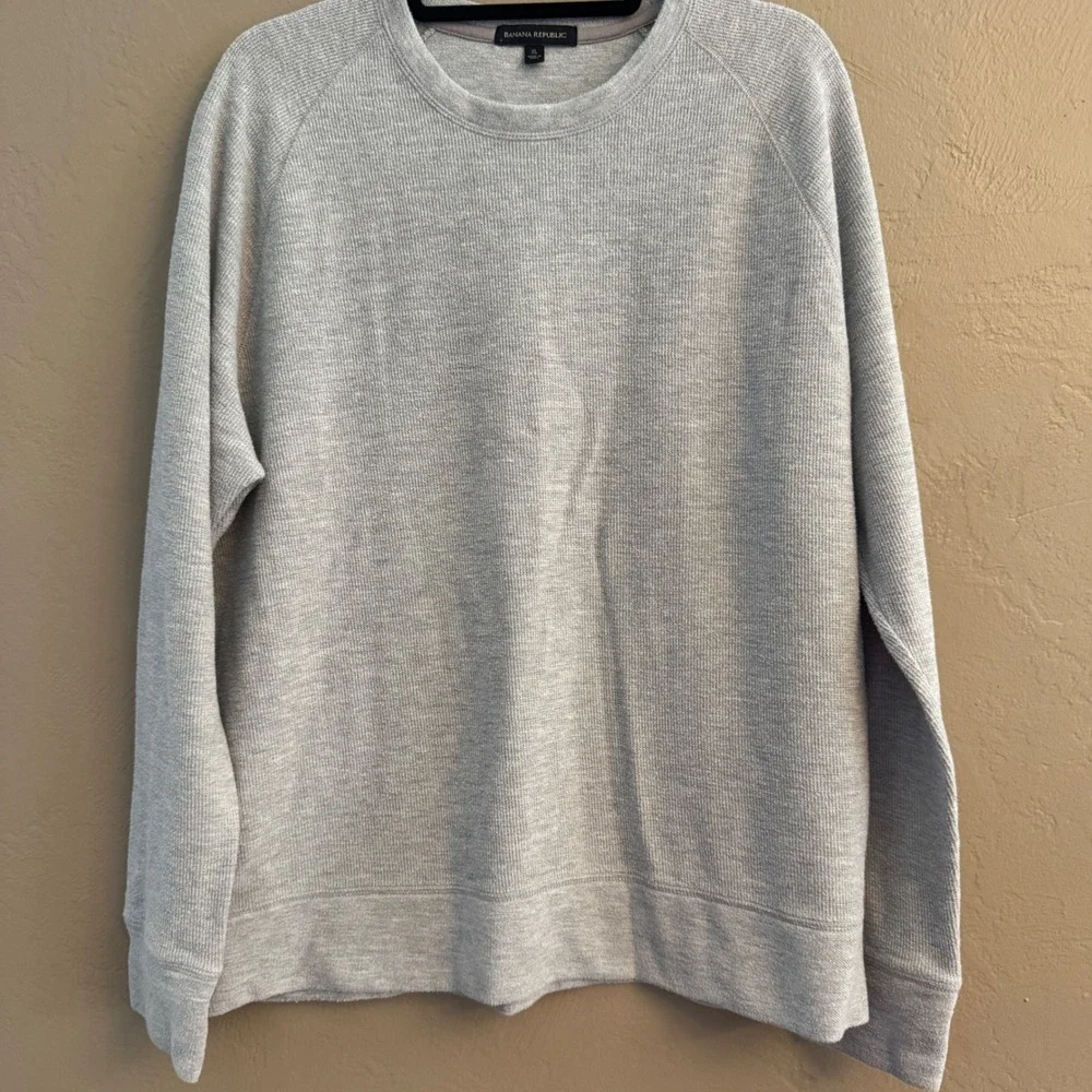 Banana Republic Mens‎ XL Gray Waffle Knit Raglan Long Sleeve Crewneck Sweatshirt